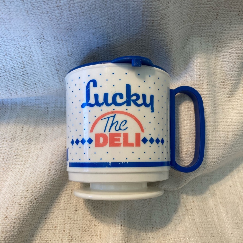 Vintage Lucky Deli Plastic Lidded Cup